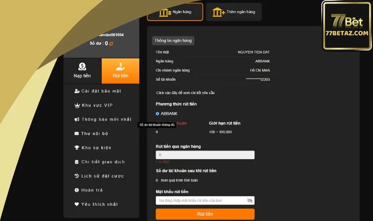77BET hỗ trợ rút tiền bằng phương thức nào? 77BET hỗ trợ rút tiền bằng phương thức nào?